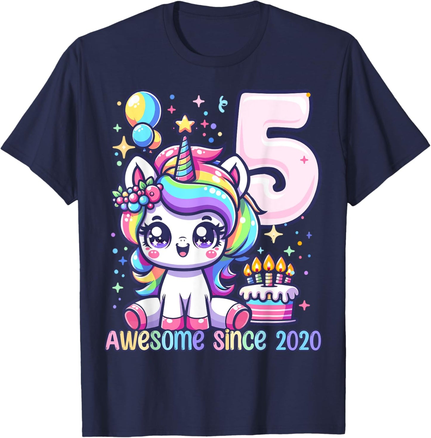 Unicorn 5th Birthday 5 Year Old Unicorn Party Girls Outfit T-Shirt - T-Shirt | Navy