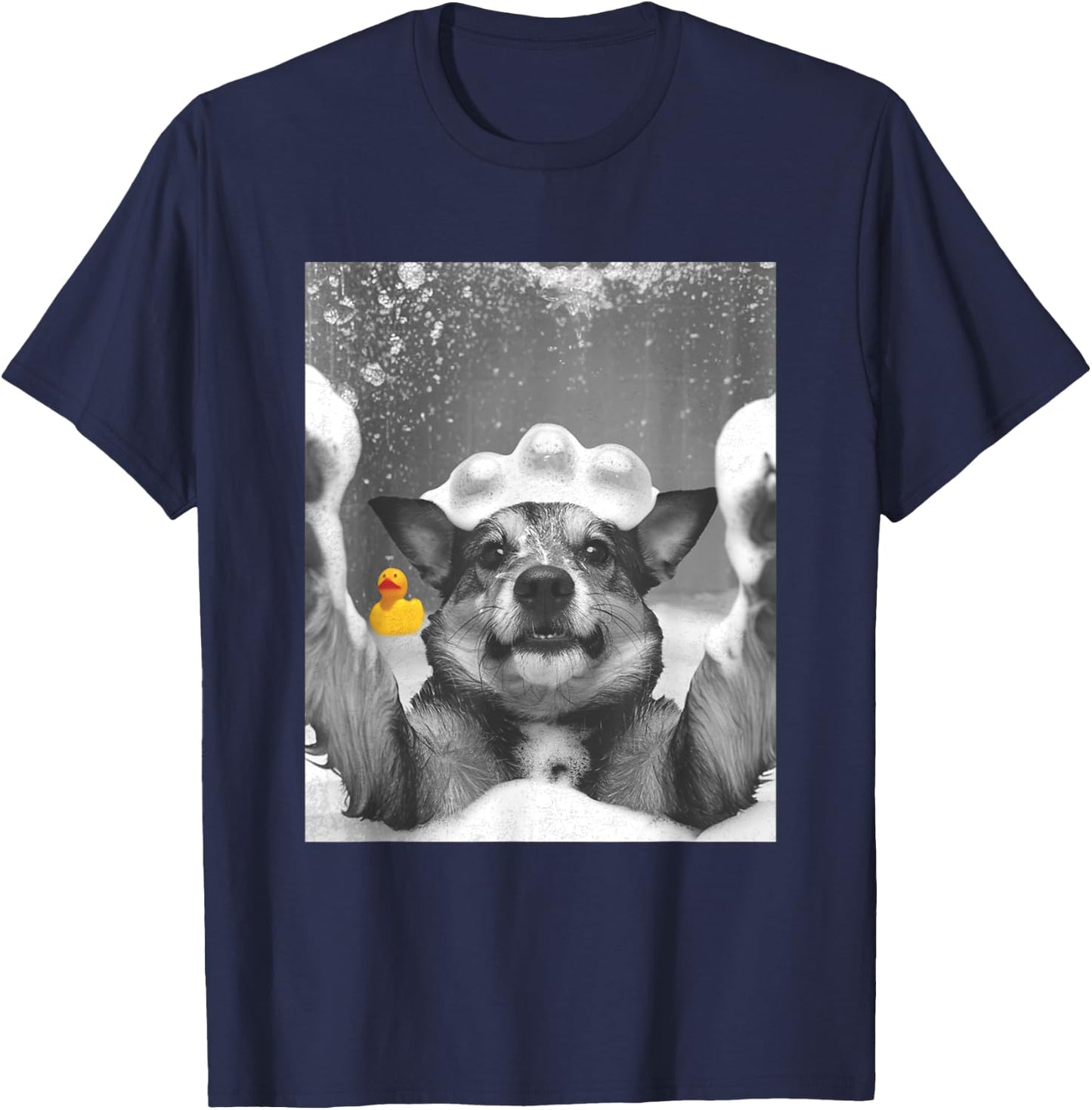 Dog Selfie in Bathtub Women Kids T-Shirt - T-Shirt | Navy