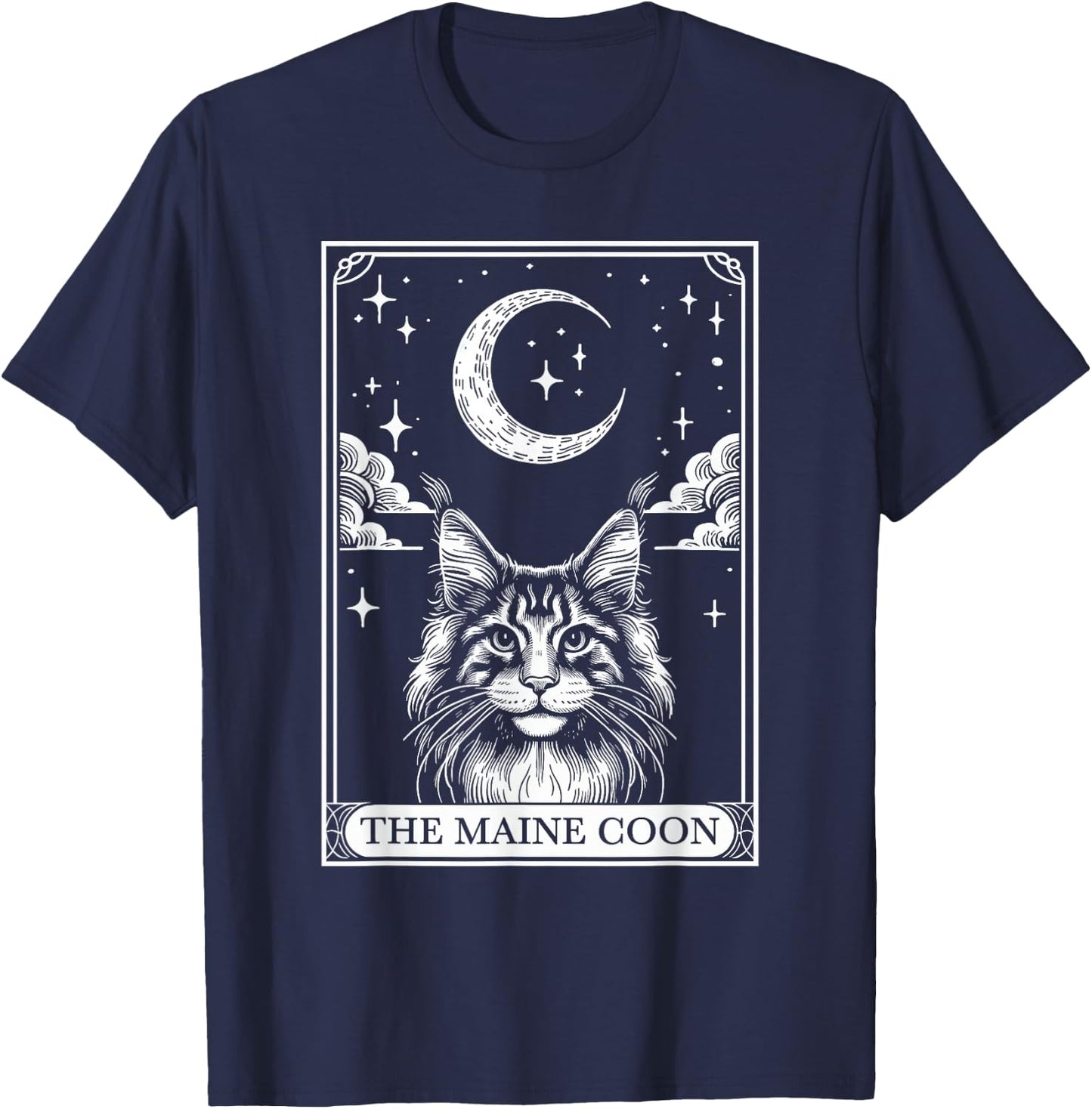 Tarot Card Vintage Crescent Moon MaineCoon Cat Mom Cat Lover Women Kids T-Shirt - T-Shirt | Navy