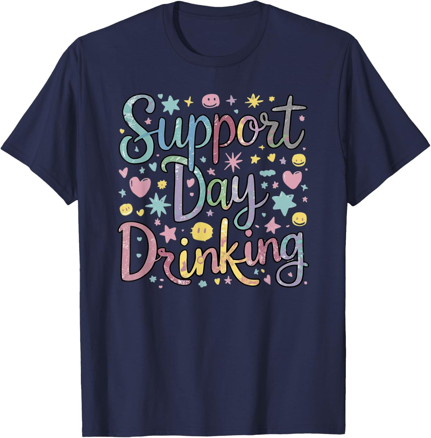 Support Day Drinking Vintage Retro Alcohol Pastel Vacation T-Shirt - T-Shirt | Navy