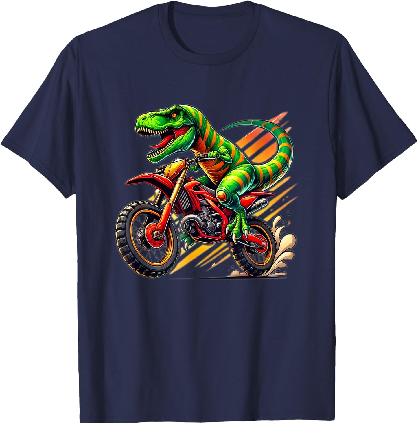 Funny Dirt Bike Boys Kids Dinosaur Motorcycle Riding T-Shirt - T-Shirt | Navy