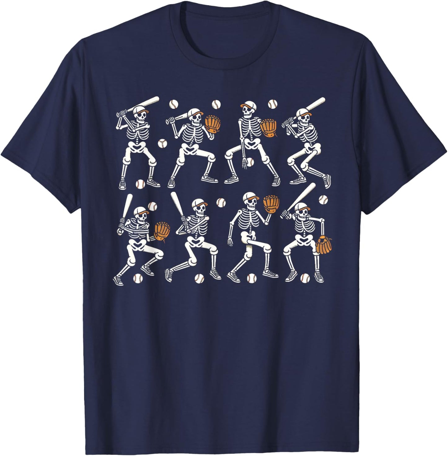 Funny Halloween Baseball Skeletons Play Baseball Boys Kids T-Shirt - T-Shirt | Navy