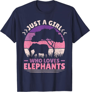 Girls African Animals Lover Just A Girl Who Loves Elephants T-Shirt - T-Shirt | Navy