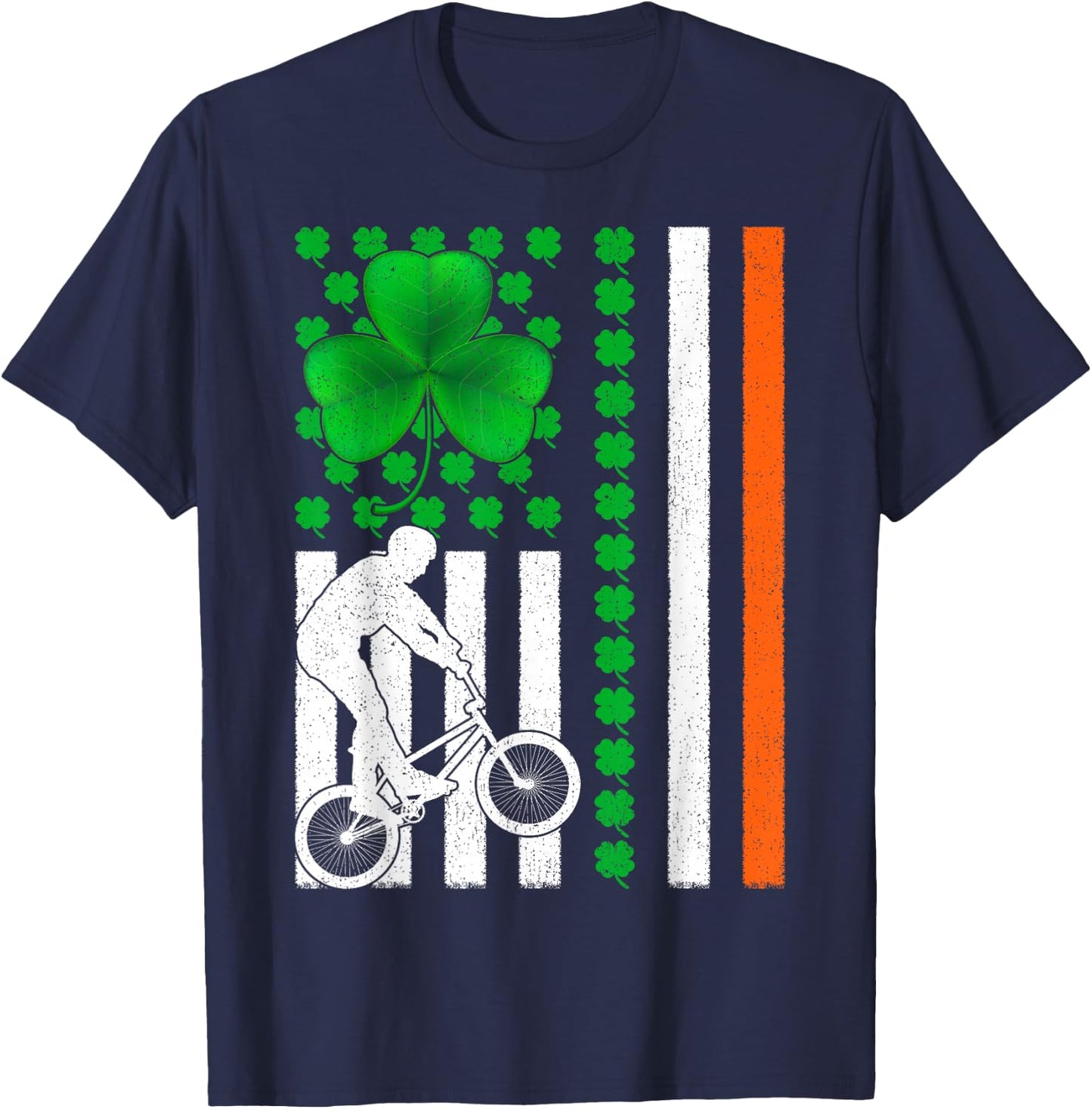 Shamrock Irish American Flag BMX Cycling St Patrick's Day Women Kids Men T-Shirt - T-Shirt | Navy