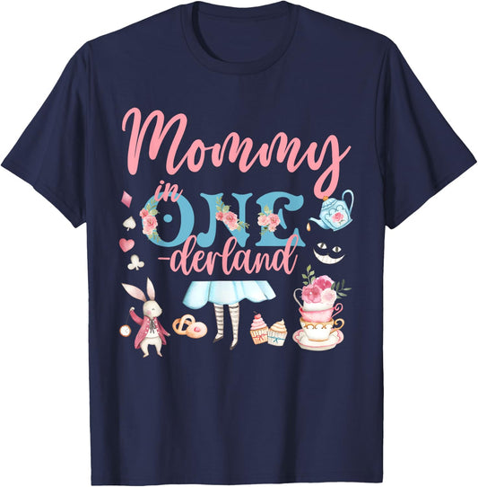 Mommy Of The Birthday Girl - Mommy In Onderland Family T-Shirt - T-Shirt | Navy