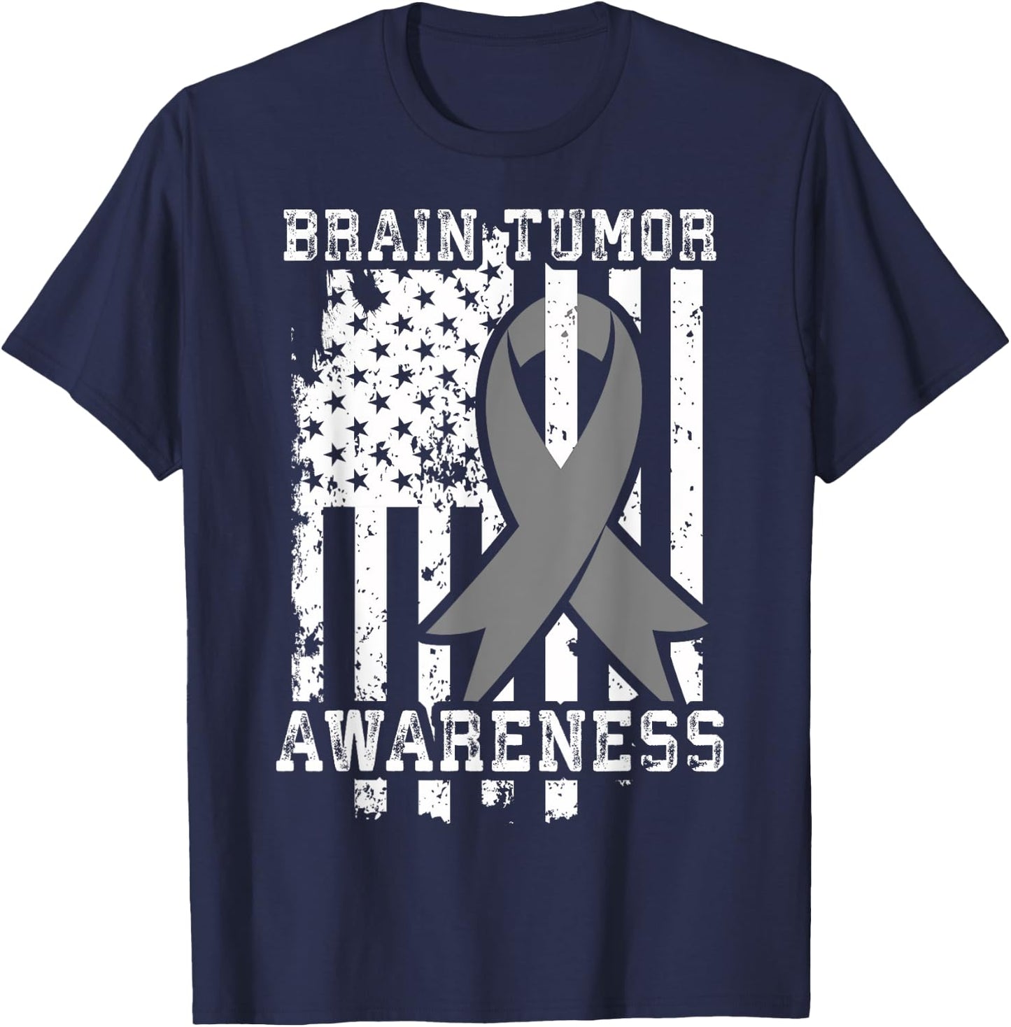 American Flag Shirt Gift Brain Tumor Patients T-Shirt - T-Shirt | Navy