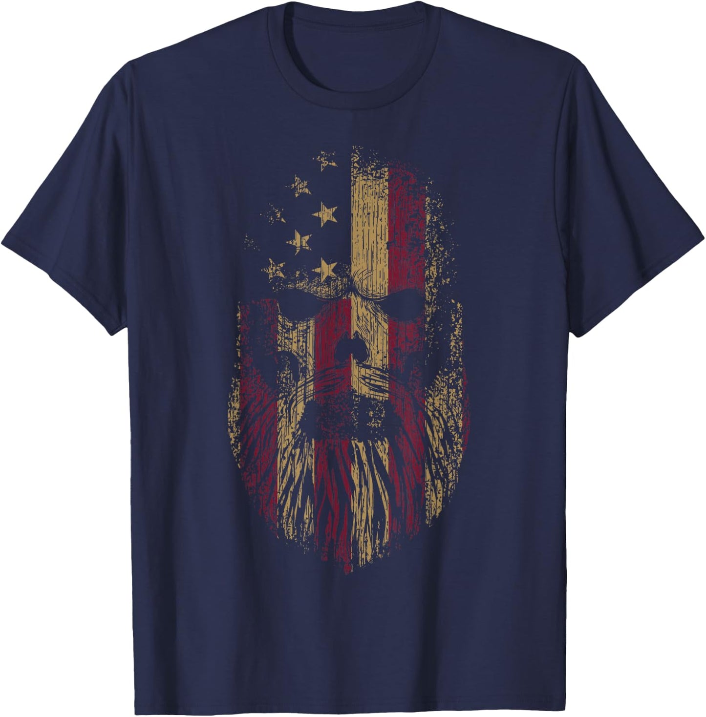 American Beard Skull Cool USA Flag With Punk Skeleton Skull T-Shirt - T-Shirt | Navy