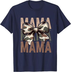 Mama, Girls Camo Coquette Bow, Retro Hunting Funny Gift T-Shirt - T-Shirt | Navy