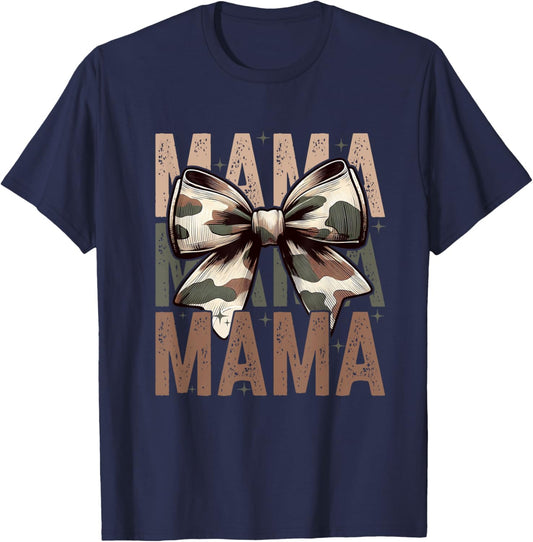 Mama, Girls Camo Coquette Bow, Retro Hunting Funny Gift T-Shirt - T-Shirt | Navy