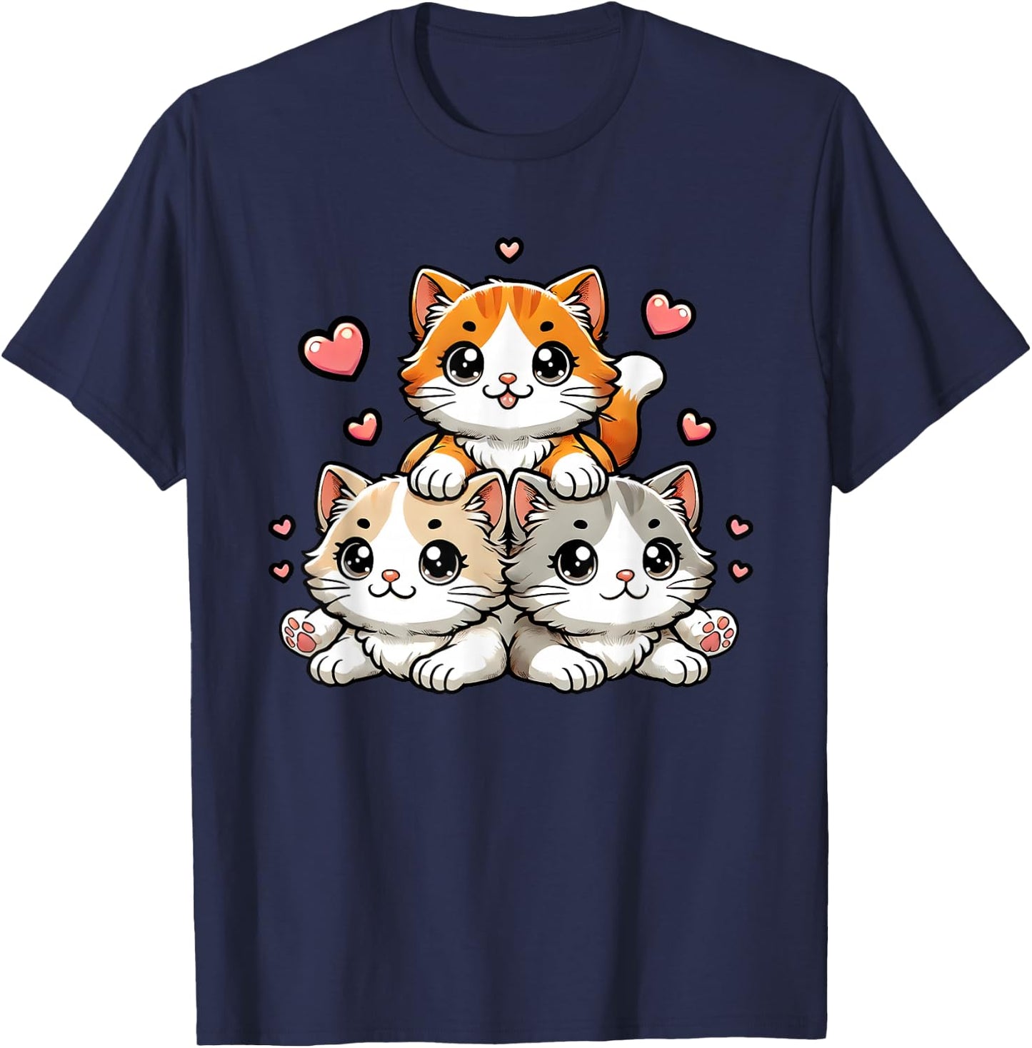 Cute Kawaii Cats Neko Funny Kitten Cat Lover Gift Women Girl T-Shirt - T-Shirt | Navy