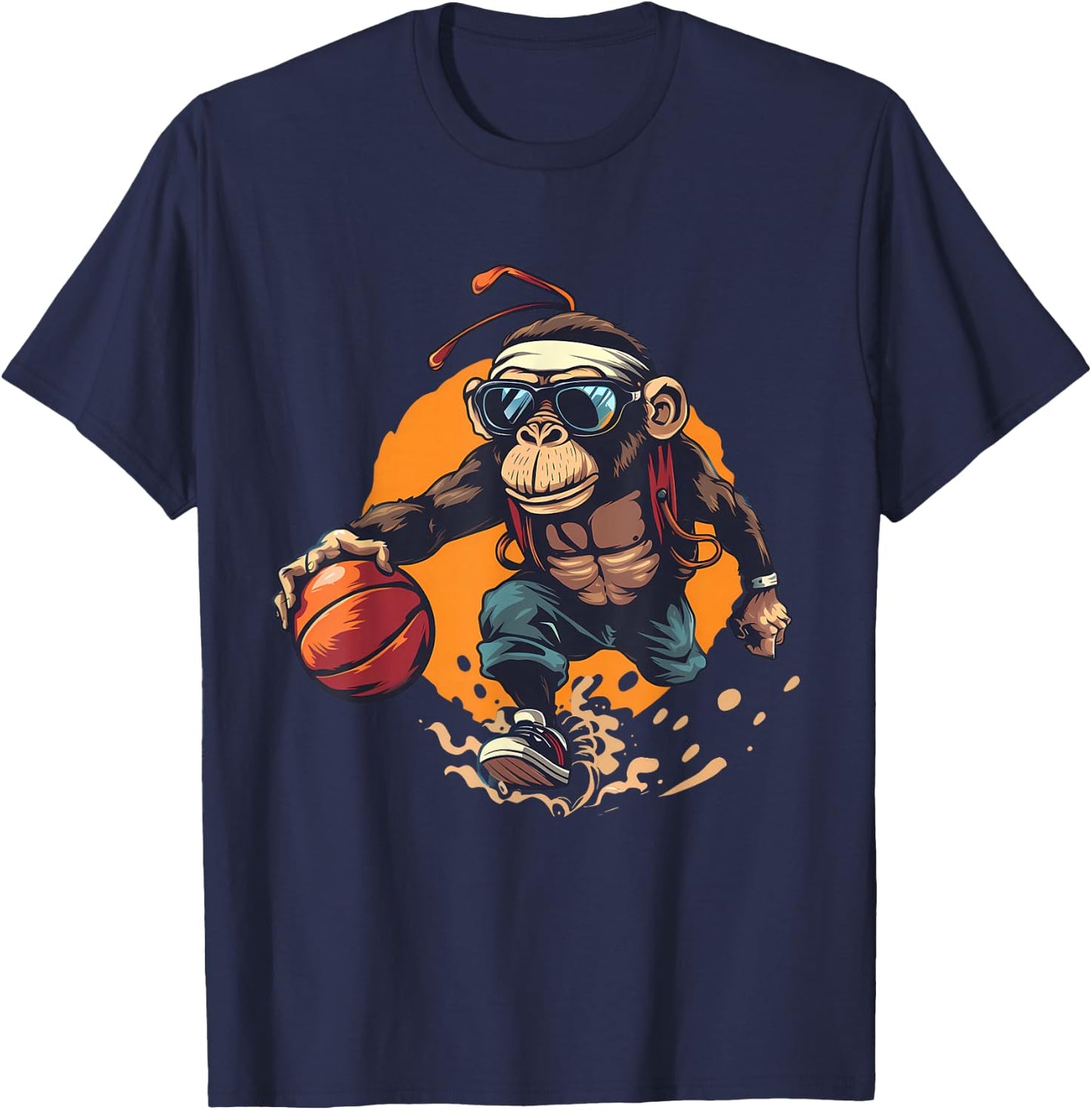 Basketball Monkey Artwork Colourful Basketball Player T-Shirt - T-Shirt | Navy