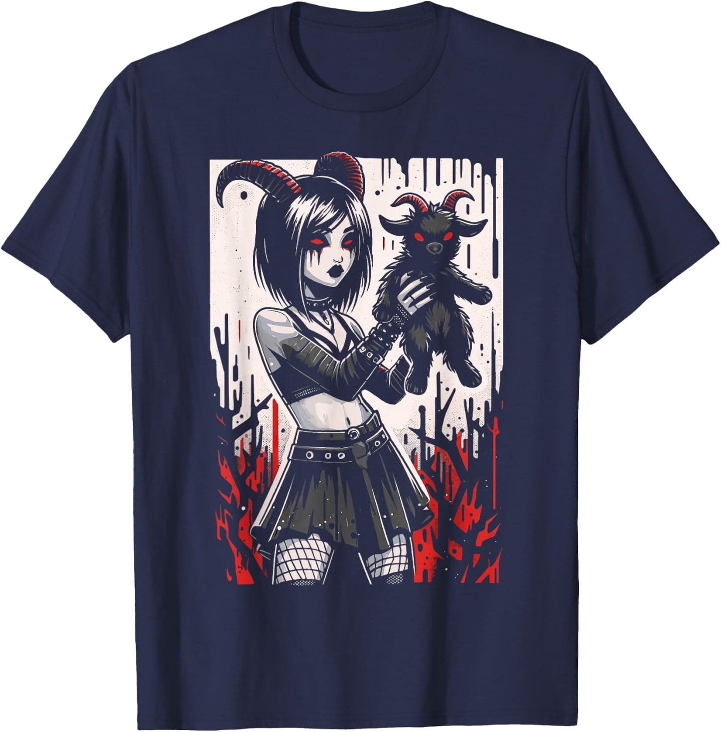 Black Goat Demon Alt Goth Girl Emo Red Occult Grunge Devil T-Shirt - T-Shirt | Navy