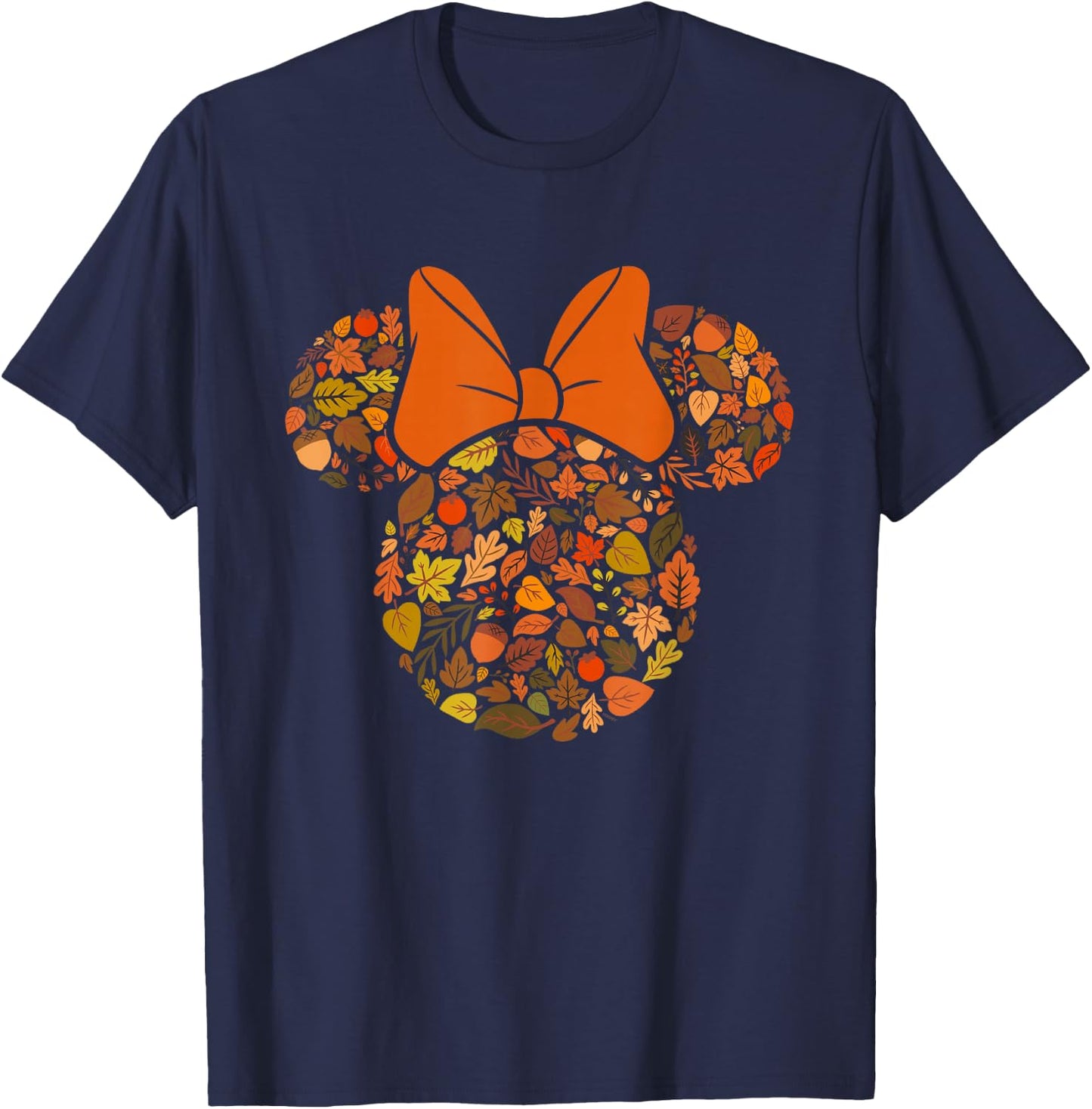 Disney Minnie Mouse Head and Ears Icon Fall Leaves T-Shirt - T-Shirt | Navy