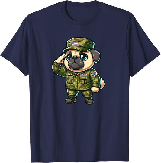 Pug Army Dog Funny Military Women Girls Kids T-Shirt - T-Shirt | Navy