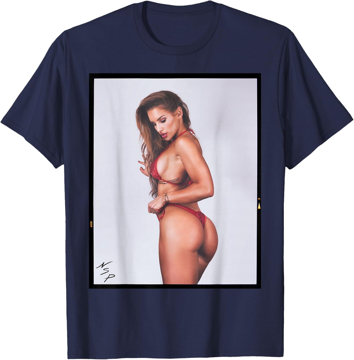 Men's Shirt with Girl On It - Sexy Bikini Model in Red T-Shirt - T-Shirt | Navy