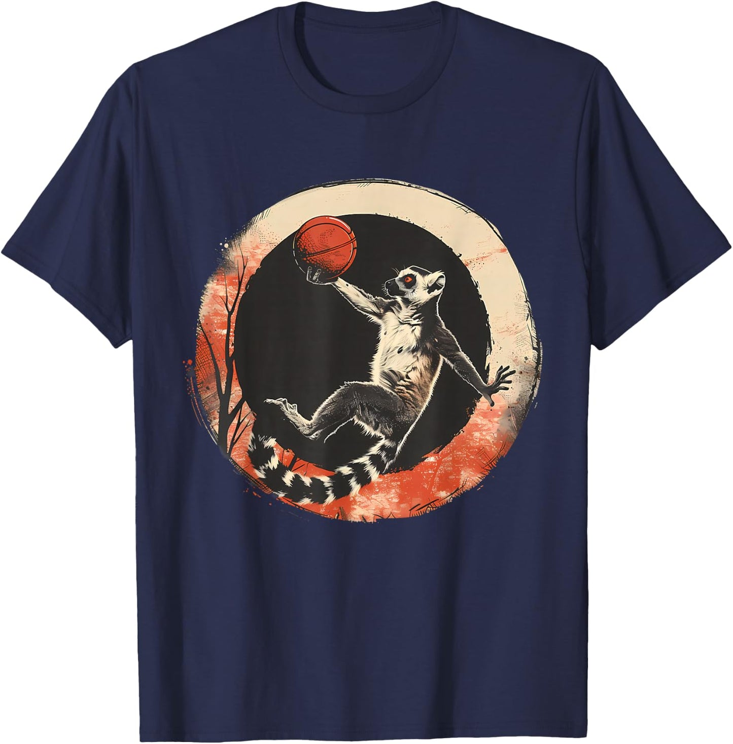 Basketball Lemur Drawing Basketball Player Animal Art T-Shirt - T-Shirt | Navy