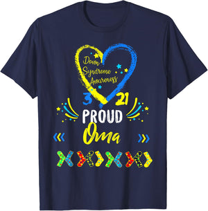 Proud Oma T21 Down Syndrome Awareness Day Ribbon T-Shirt - T-Shirt | Navy