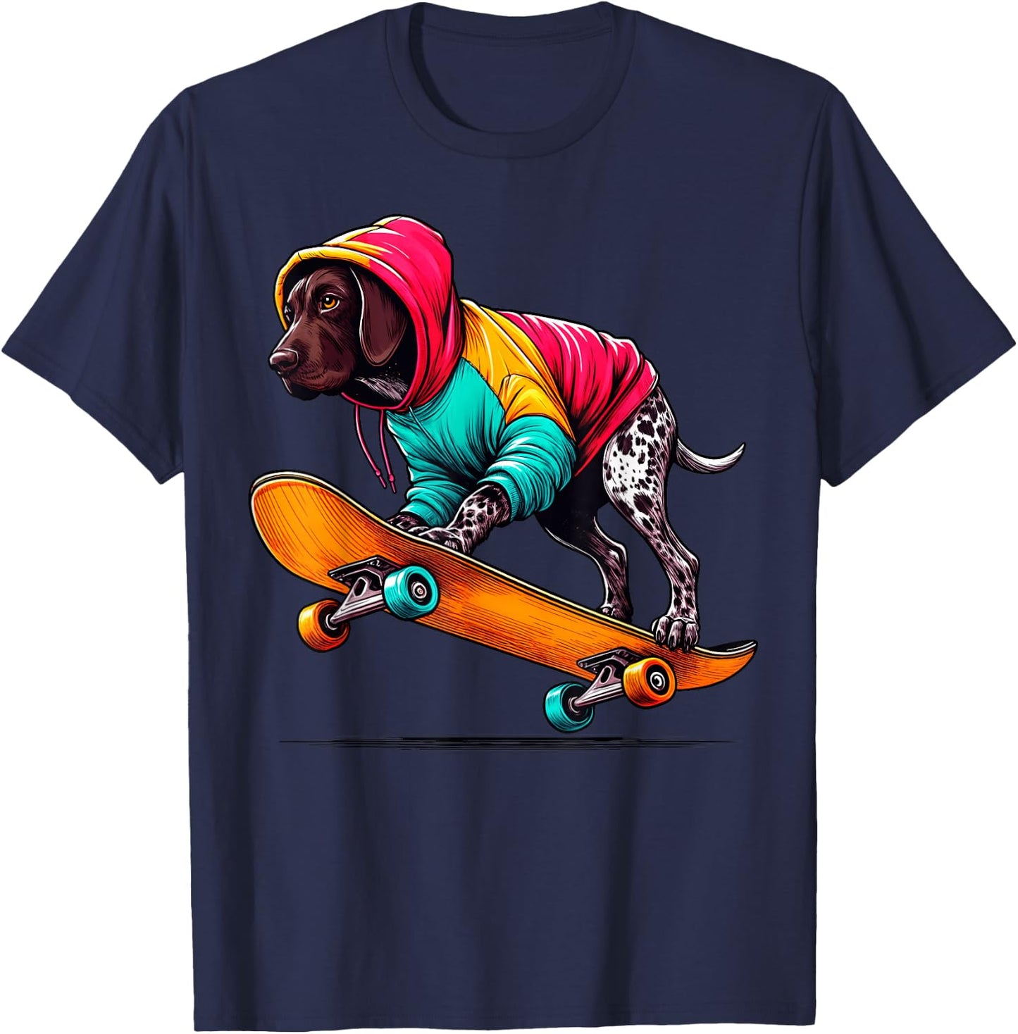 Cool German Shorthaired Pointer Dog Skateboarding Art T-Shirt - T-Shirt | Navy