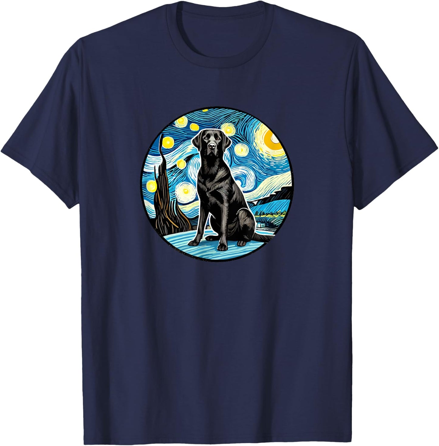 Black Labrador Retriever Lab - Van Gogh Starry Night Style T-Shirt - T-Shirt | Navy