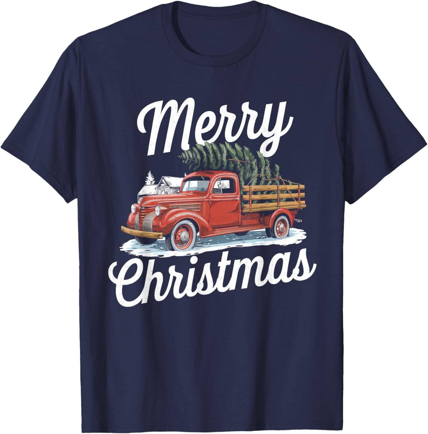 Merry Christmas Truck Xmas Tree Xmas Light Men Women Kids T-Shirt - T-Shirt | Navy