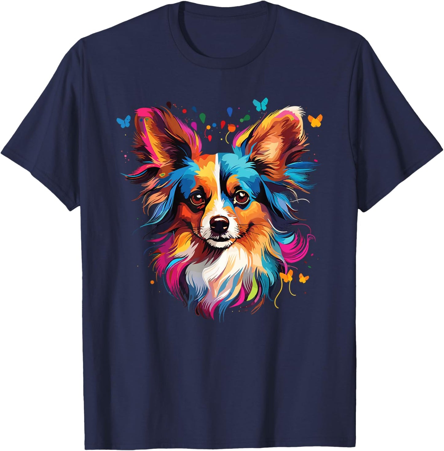 Watercolor Colorful Papillon Dog Women Kids T-Shirt - T-Shirt | Navy