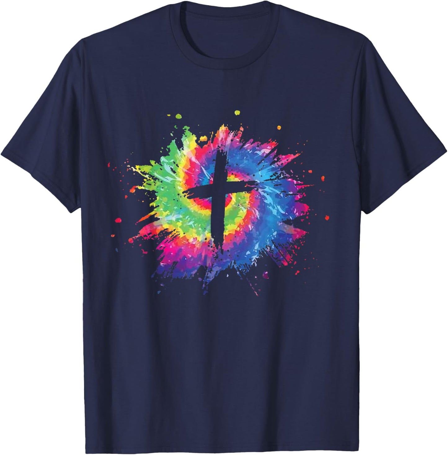 Tie Dye Cross God Jesus Faith Hippie Christian Men Women T-Shirt - T-Shirt | Navy