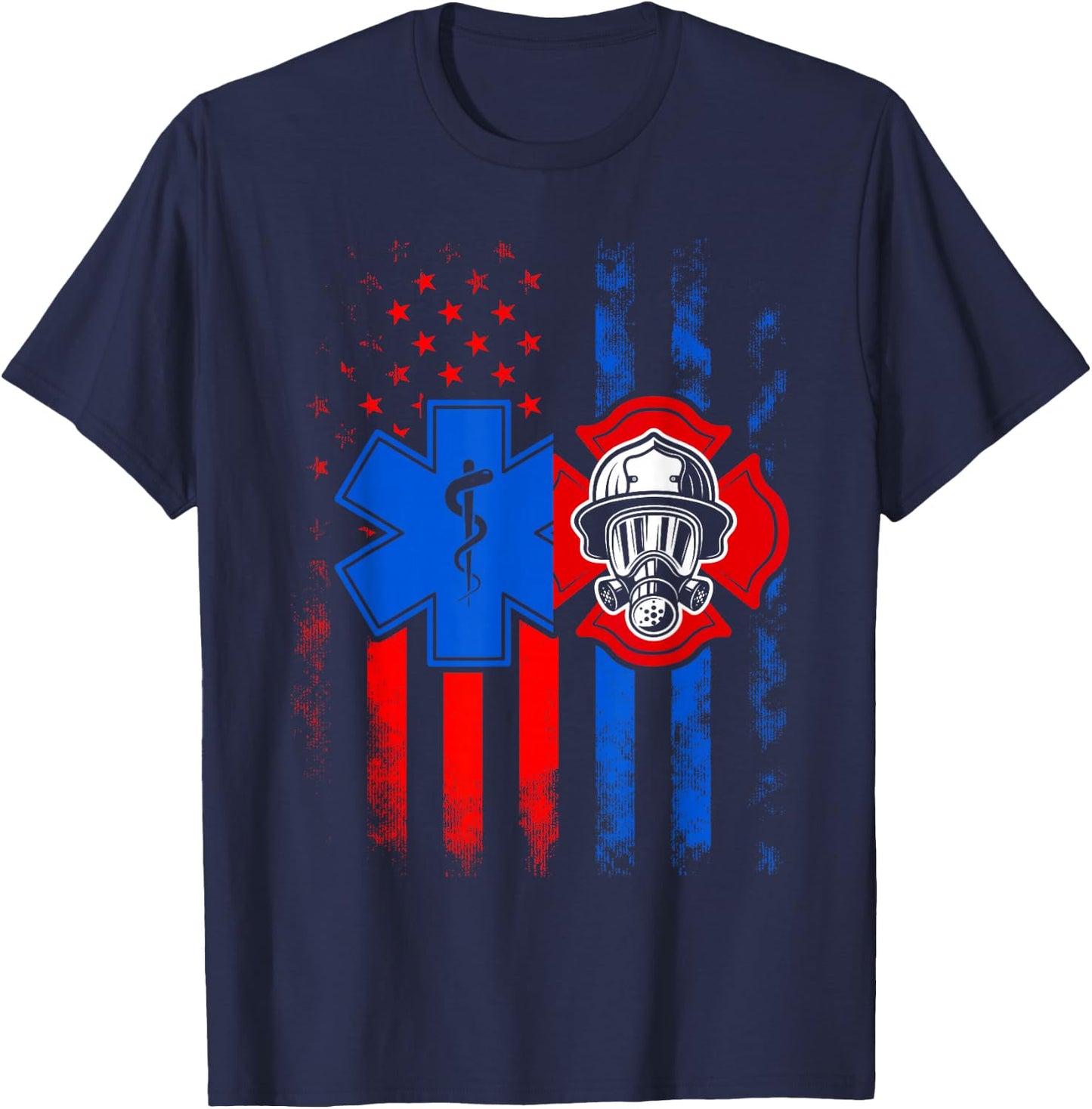 Patriotic Paramedic Firefighter EMT USA Flag EMS T-Shirt - T-Shirt | Navy