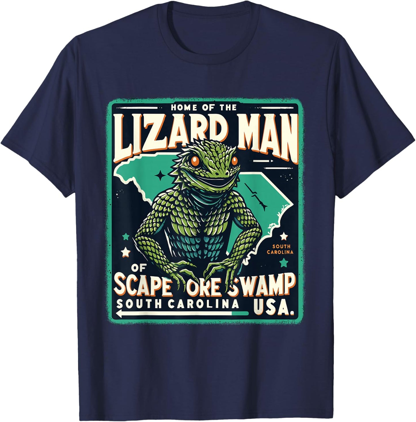 Home State Lizard Man Scape Ore Swamp South Carolina Cryptid T-Shirt - T-Shirt | Navy