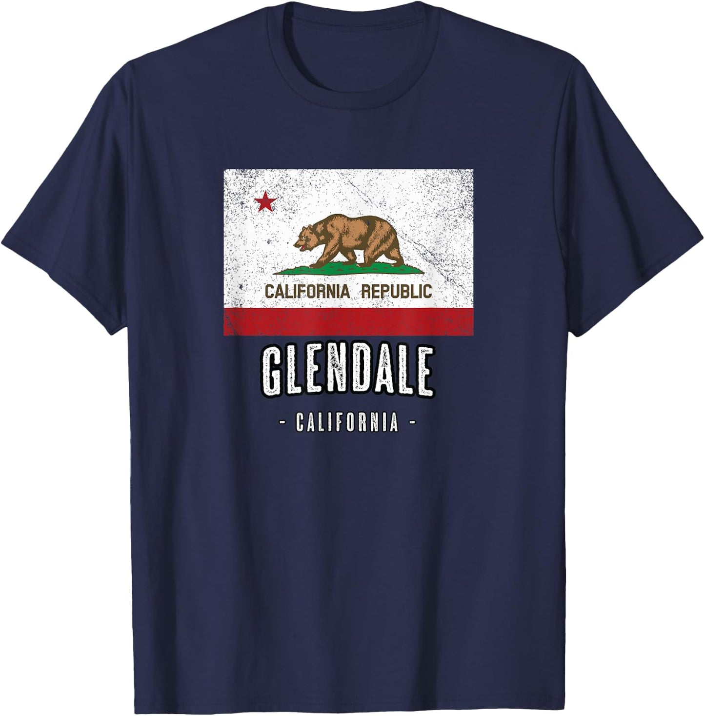 GLENDALE - California | Cali City Souvenir - CA Flag Top T-Shirt - T-Shirt | Navy