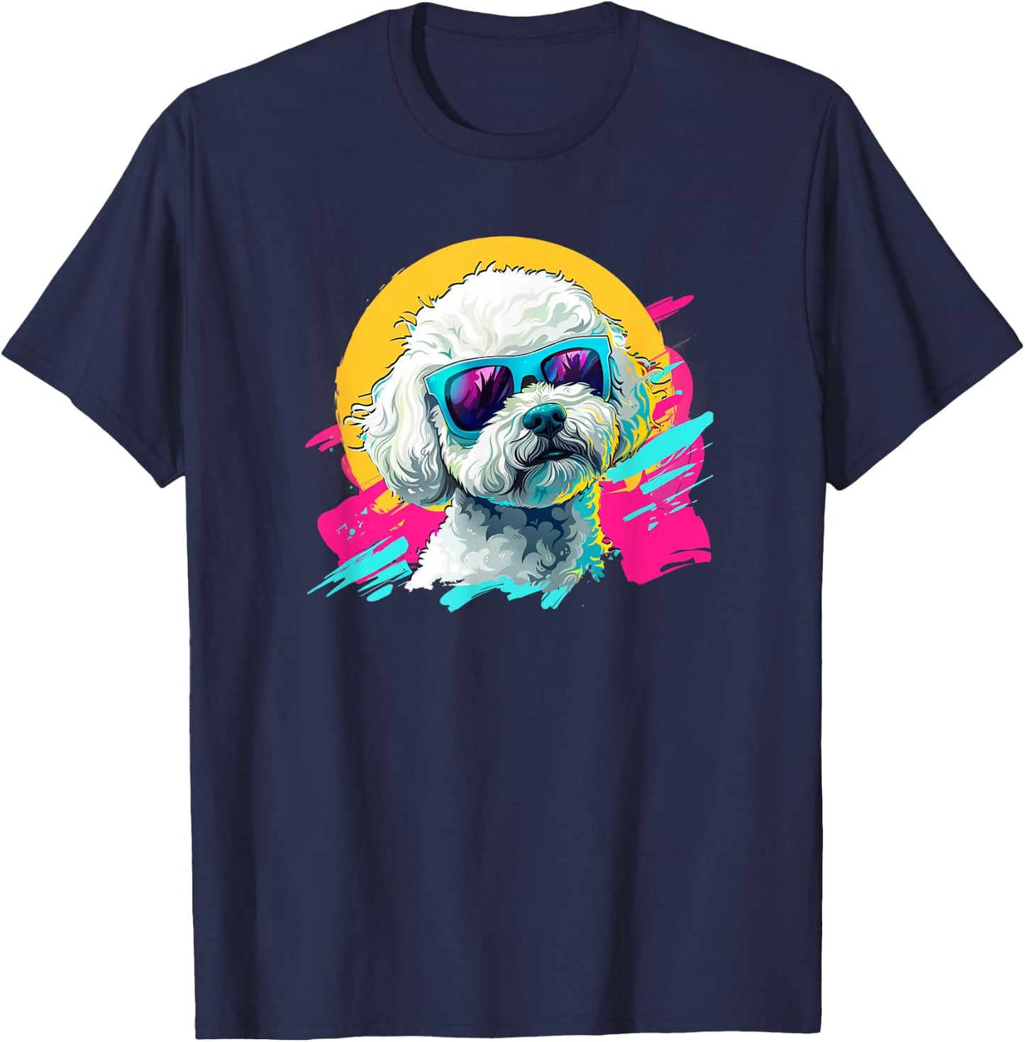 Kids 80s Bright Retro Vintage Bichon Frise Lover T-Shirt - T-Shirt | Navy
