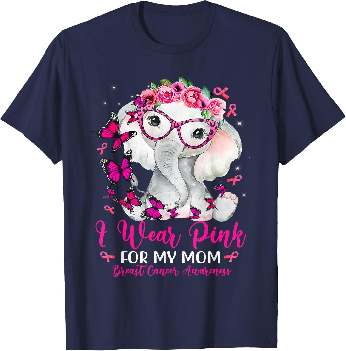 I Wear Pink For My Mom Elephant Breast Cancer Awareness T-Shirt - T-Shirt | Navy