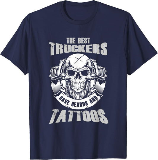 Best Truckers Have Beard And Tattoos Truck Driver Road Gift T-Shirt - T-Shirt | Navy