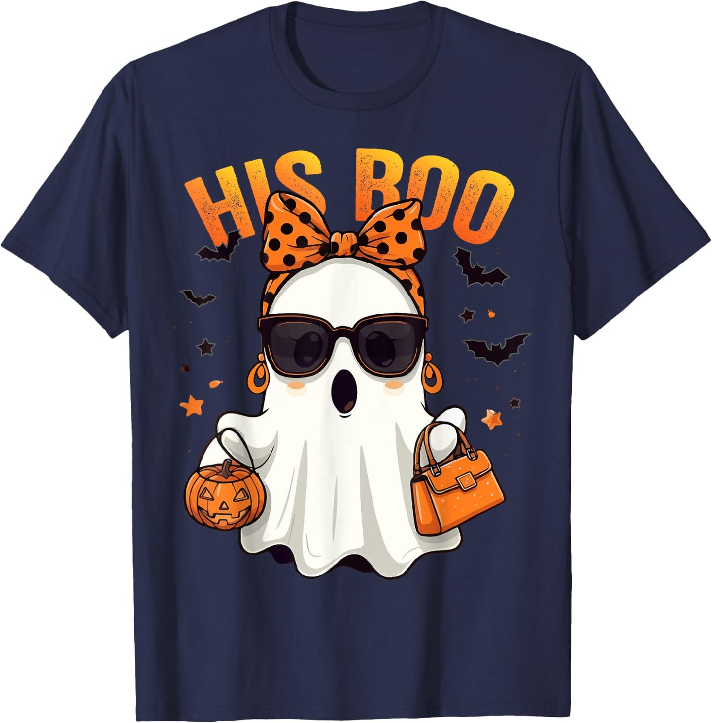 Her Boo His Boo Funny Ghost Matching Couples Halloween 2024 T-Shirt - T-Shirt | Navy