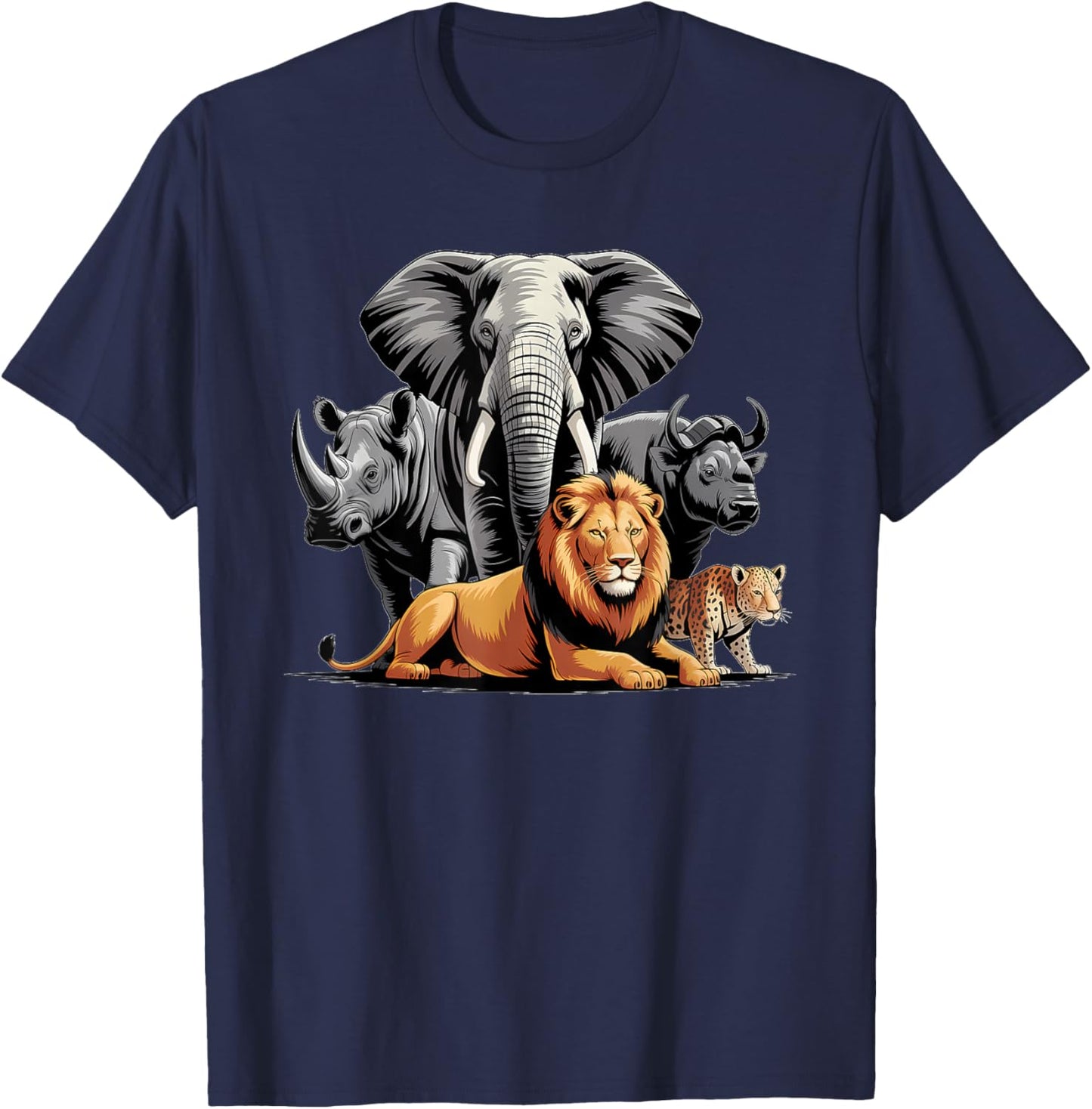Big 5 Wildlife South Africa Safari T-Shirt - T-Shirt | Navy