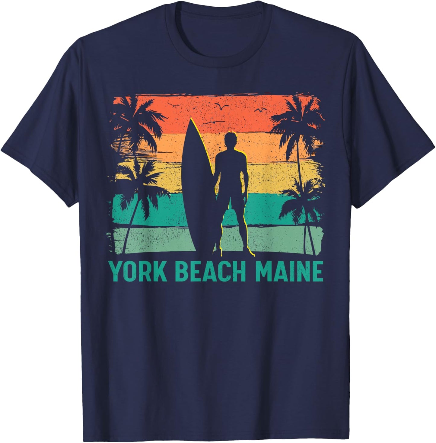 Summer Surf Vintage Maine York Beach Surfing Men Women Kids T-Shirt - T-Shirt | Navy