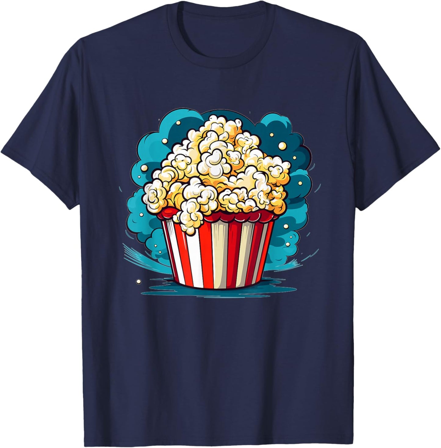 Popcorn Explosion Cartoon Movie Time T-Shirt - T-Shirt | Navy