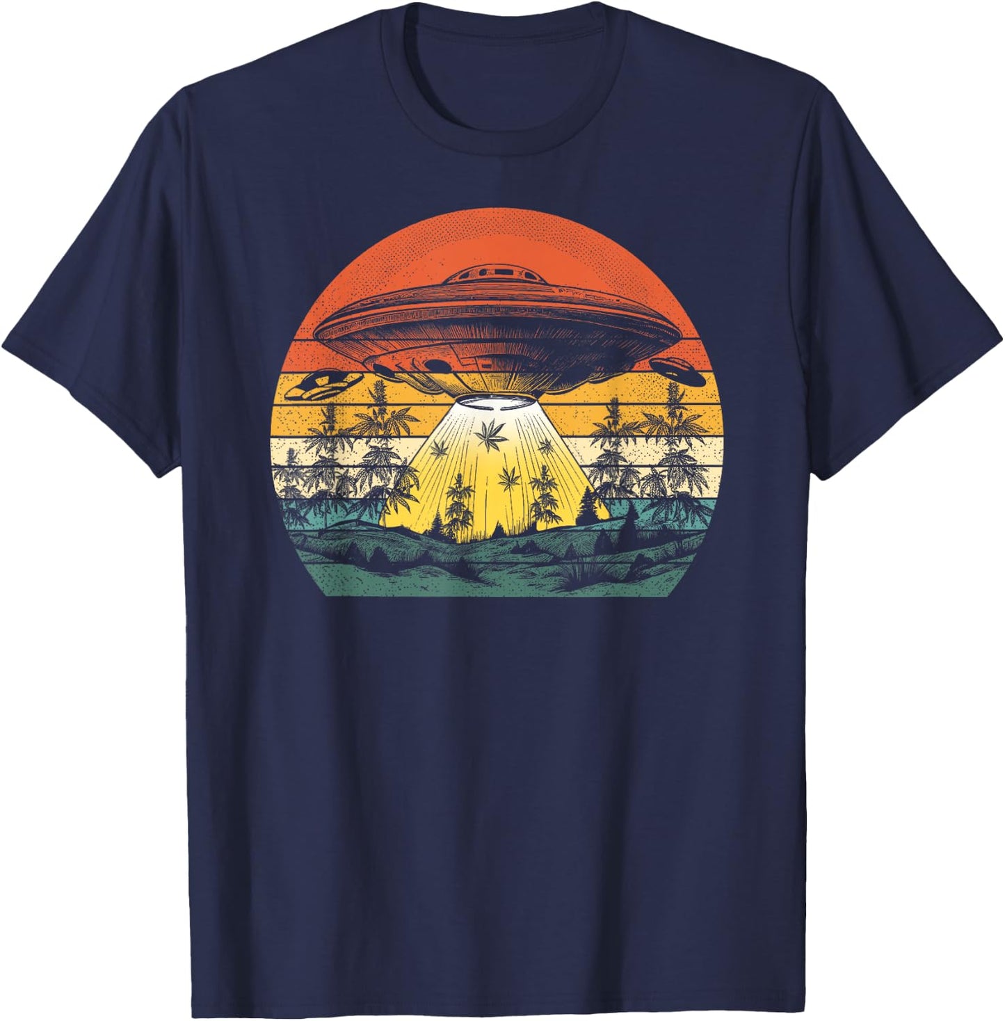 Vintage Alien Weed UFO Abduction Marijuana Cannabis Funny T-Shirt - T-Shirt | Navy