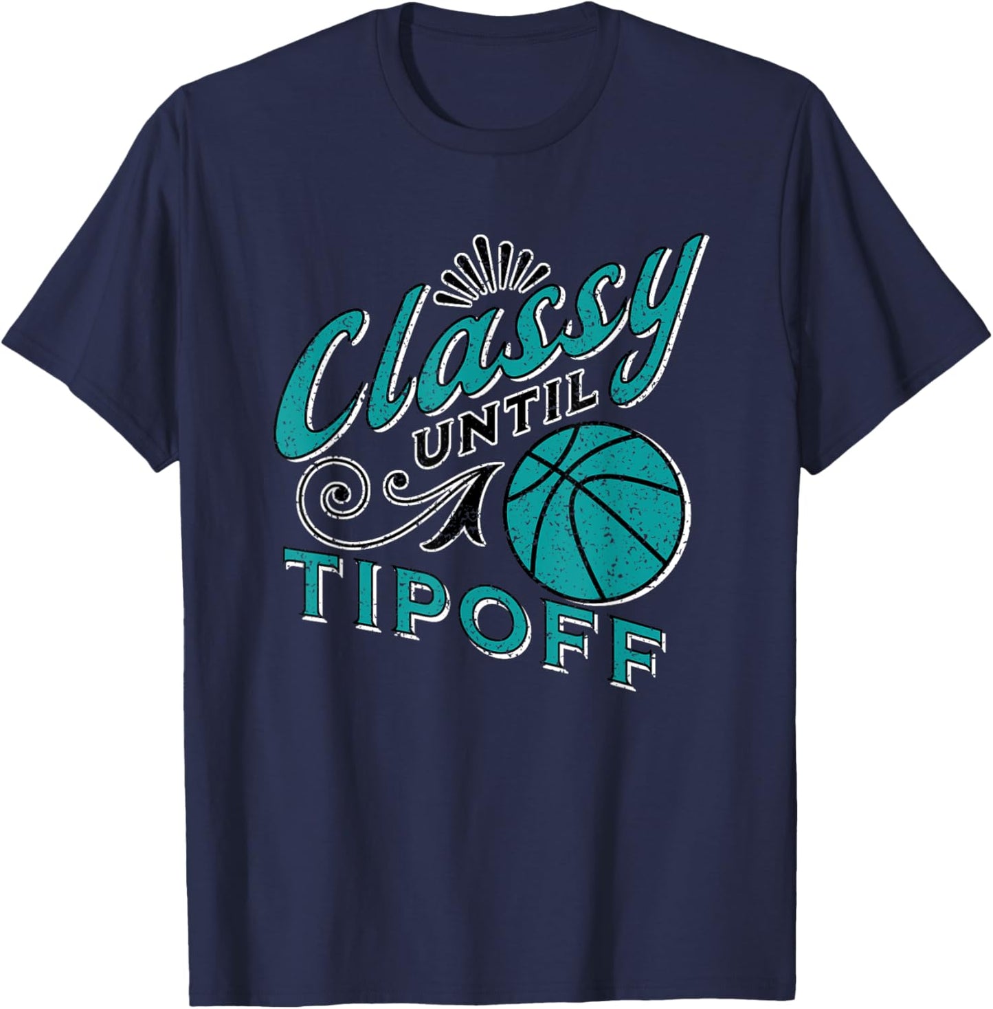 Classy Women Teal Basketball Gift Basketball Mom Text T-Shirt - T-Shirt | Navy