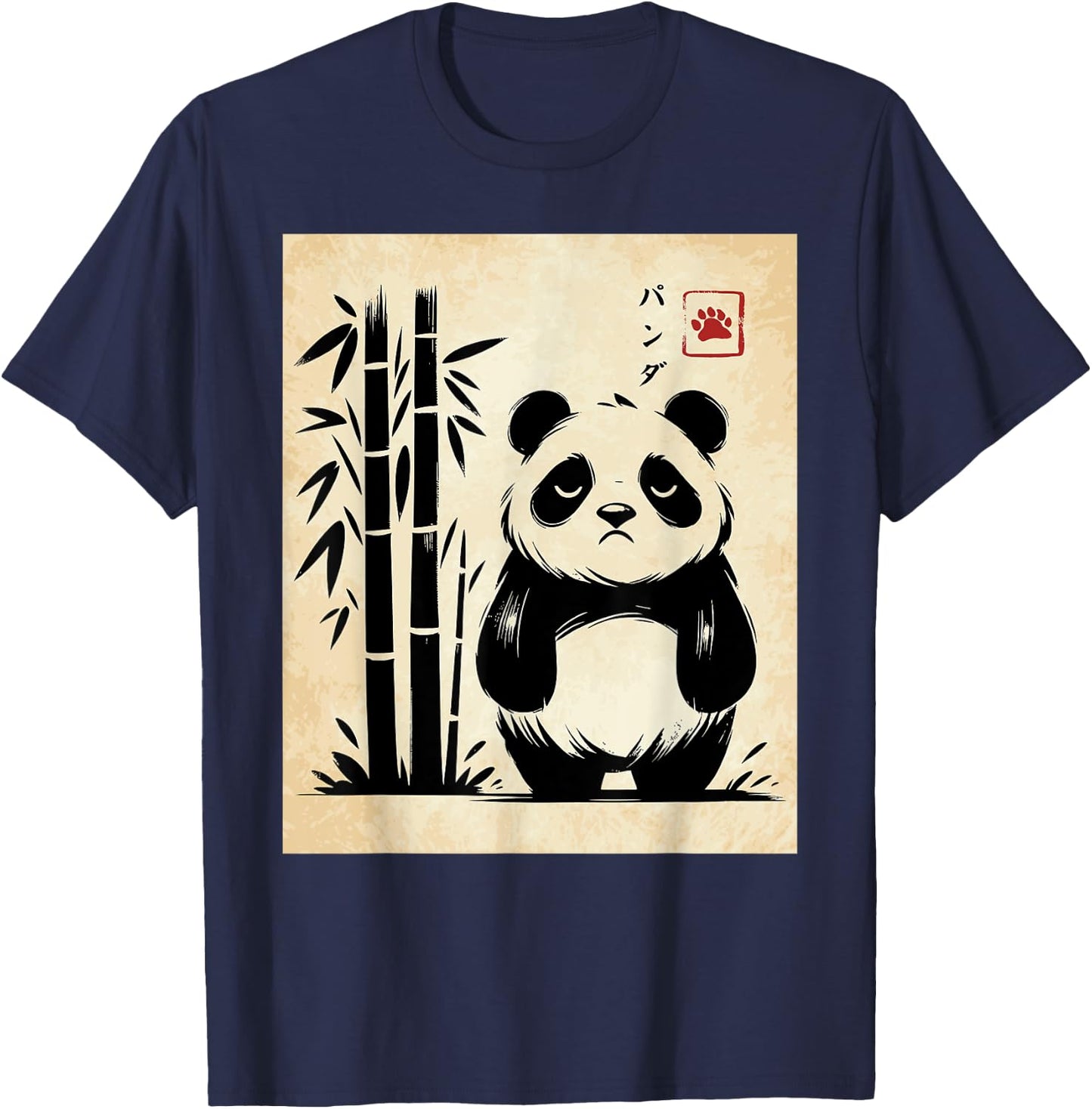 Kawaii Panda Ink Japanese Streetwear Novelty Funny Panda T-Shirt - T-Shirt | Navy