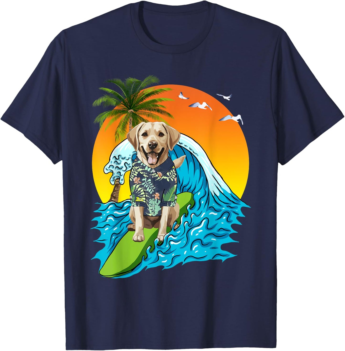 Labrador Retriever Dog Surfing Surfer Hawaii Summer Vibes Men Women Kids T-Shirt - T-Shirt | Navy