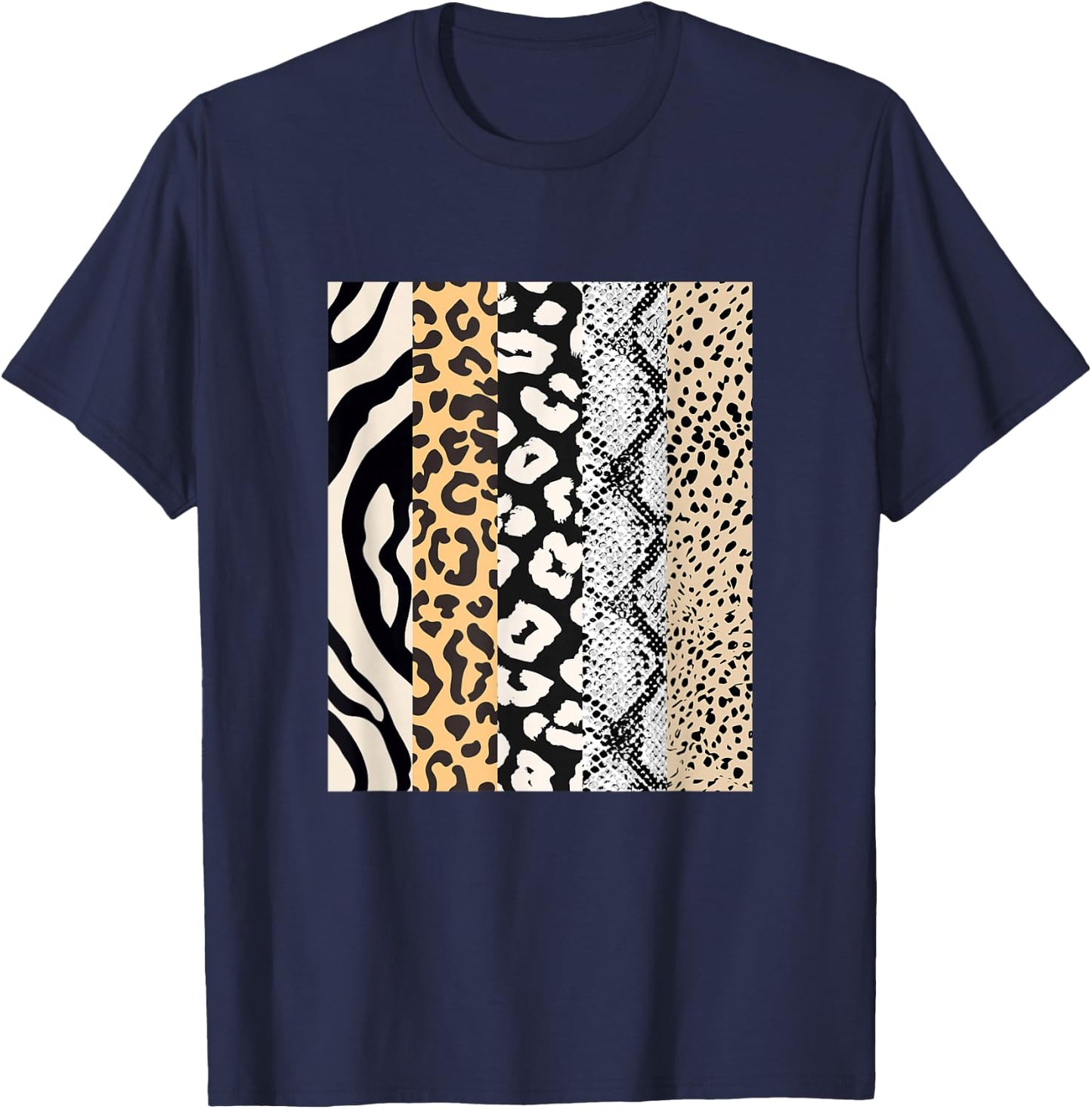 Animal Print Stripes Leopard Cheetah Zebra Tiger Graphic T-Shirt - T-Shirt | Navy