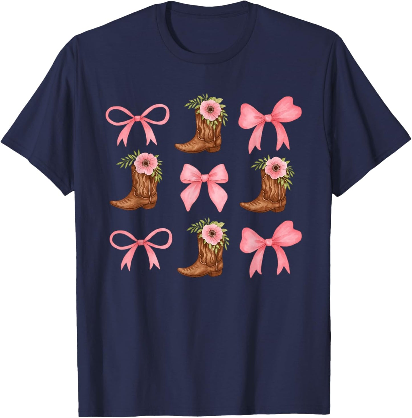 Coquette Pink Bow Cowgirl Boots Western Country Youth Teen T-Shirt - T-Shirt | Navy