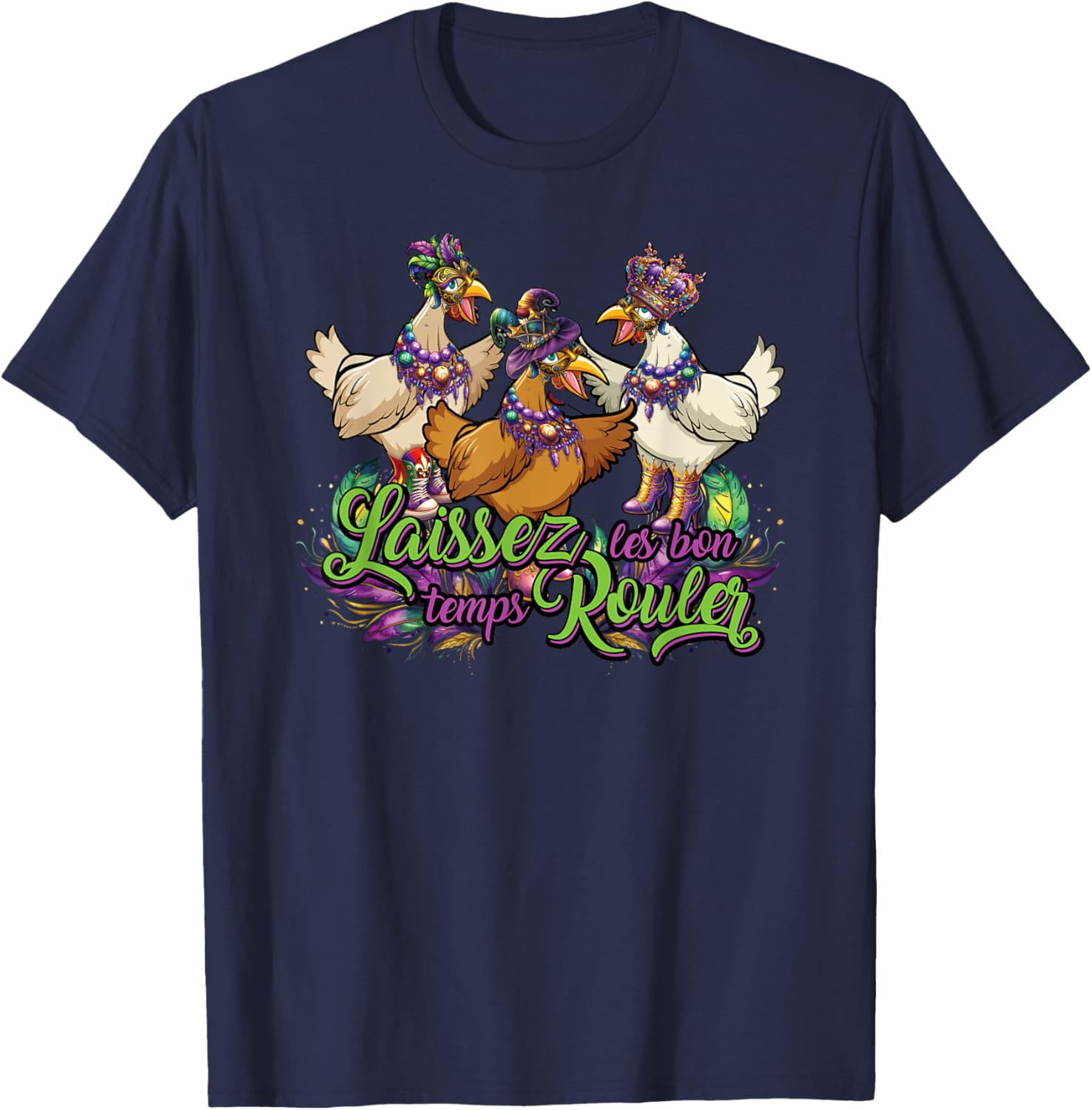 Mardi Gras Chicken Run Chicken Chase Fat Tuesday Carnival T-Shirt - T-Shirt | Navy