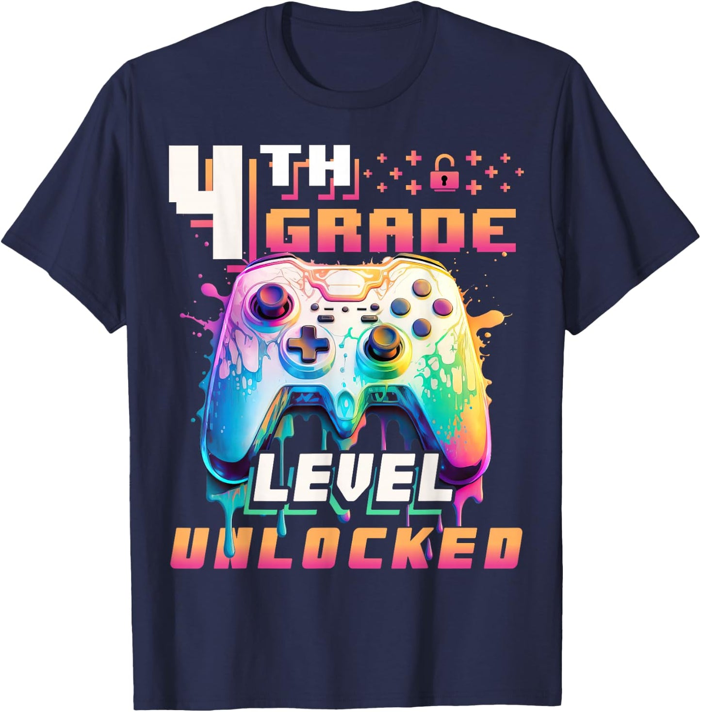 Back to School 4th Grade Boys Gamer First Day School Level T-Shirt - T-Shirt | Navy