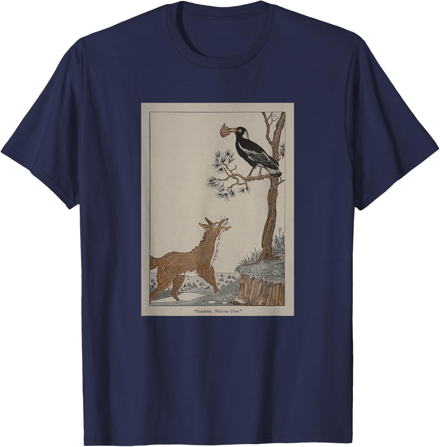 The Fox and The Crow - Aesop's Fables T-Shirt - T-Shirt | Navy