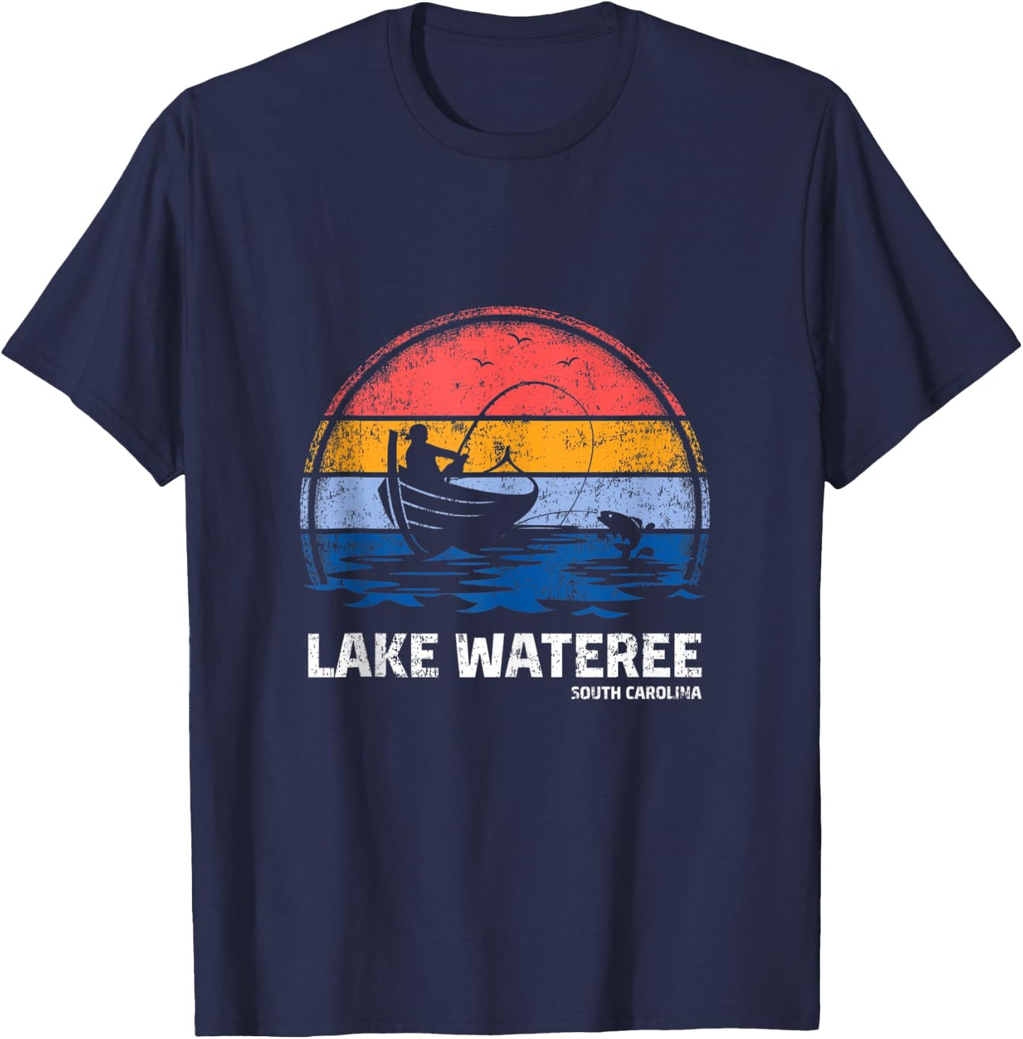 Vintage Retro South Carolina Wateree Lake Summer Fishing T-Shirt - T-Shirt | Navy