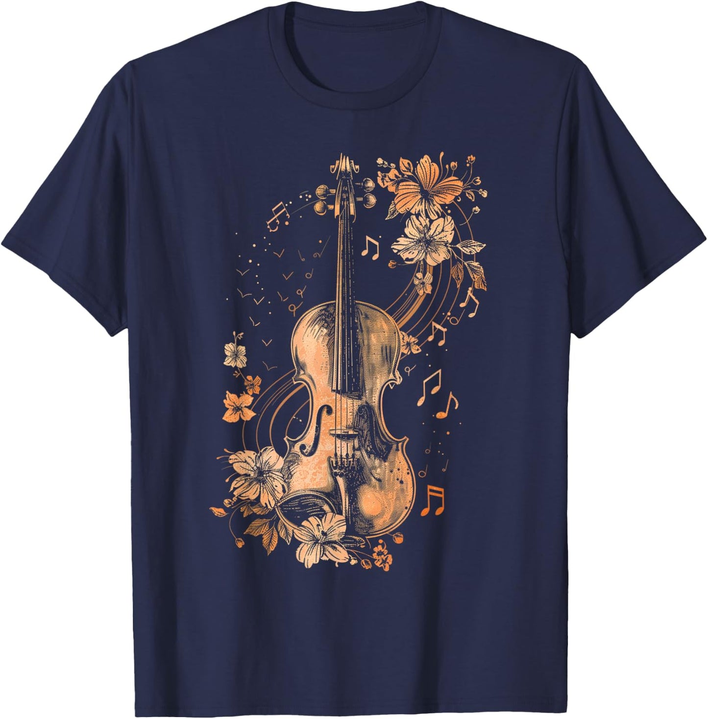 Violin Player Classical Music Notes Orchestra Violinist T-Shirt - T-Shirt | Navy