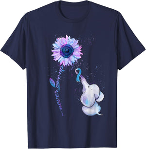 Suicide Prevention Awareness Teal & Purple Ribbon Elephant T-Shirt - T-Shirt | Navy