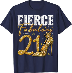 21st Birthday Fierce Fabulous and 21 Year Old Gifts Heels T-Shirt - T-Shirt | Navy