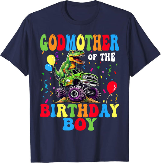 GodMother Of The Birthday Boy Dinosaur Monster Truck T-Shirt - T-Shirt | Navy